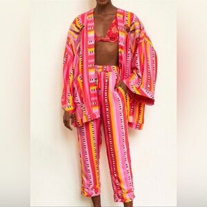 FARM Rio Pink + Yellow Striped Cropped Pants